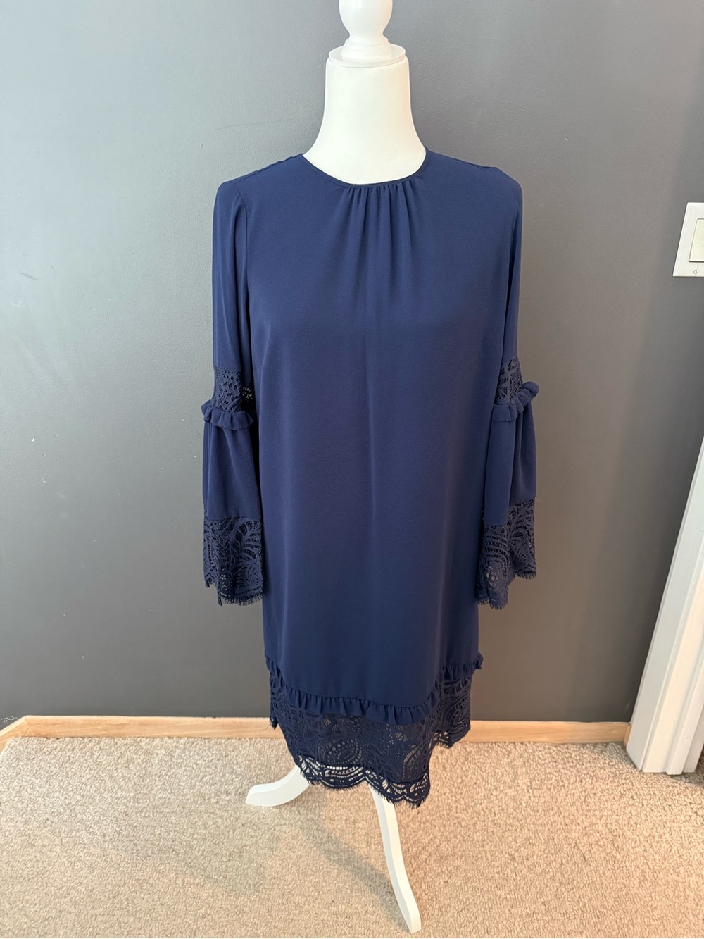 Michael Kors Navy Lace-Trim Shift Dress